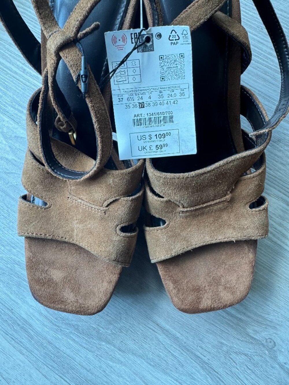 ZARA Suede Platform Block Heel Sandals - Tan Brown / Size 6.5 (EU 37) NWT - Picture 11 of 16
